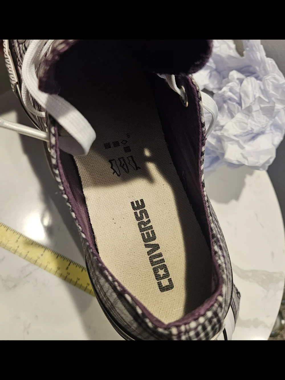 Converse Chuck Taylor Low Top Plaid Sneakers - White & Purple - Picture 11 of 12